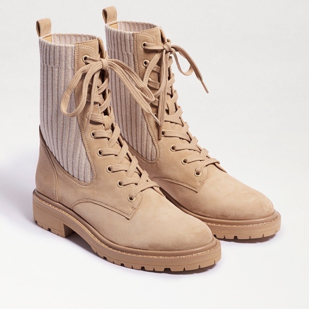 NEW SAM EDELMAN Lydell Mixed Media Combat Boot Tan US 9